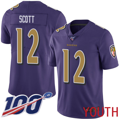 Baltimore Ravens Limited Purple Youth Jaleel Scott Jersey NFL Football #12 100th Season Rush Vapor Untouchable->baltimore ravens->NFL Jersey